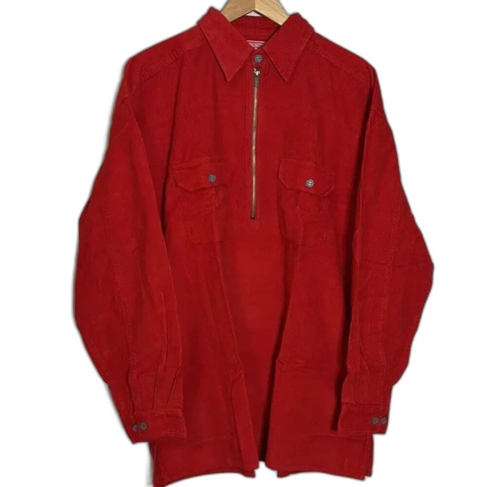 Vintage 90s Marlboro Unlimited Corduroy Half Zip Pullover Jacket Red